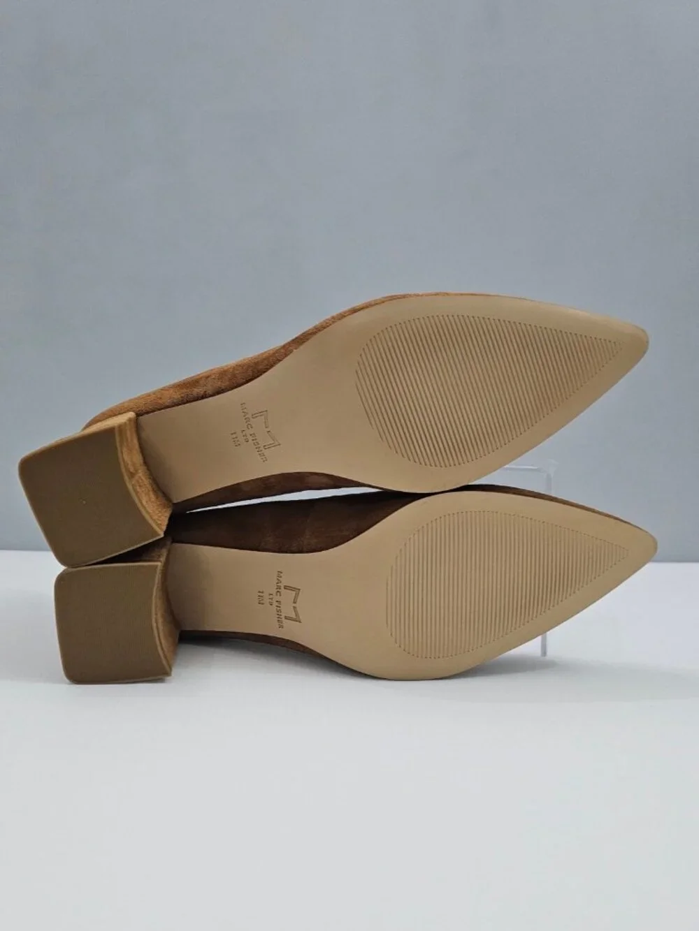 Marc Fisher LTD Yehudi Pointed Toe Pumps Womens 11 Natural Tan Suede Block Heel